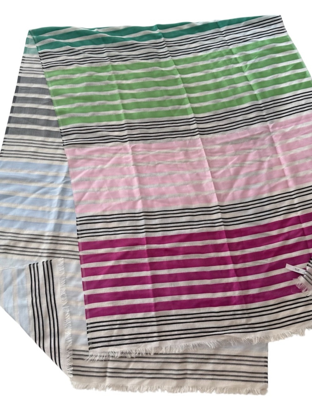 Talbots Silk Wool Blend Rectangle Scarf, Pastel Stripes with Fringe Transitional